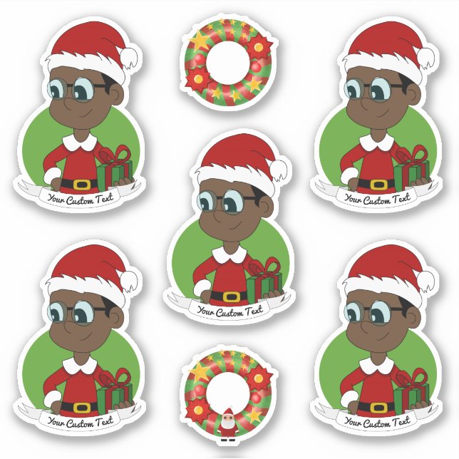 Cute black boy with glasses Christmas Sticker (Front)