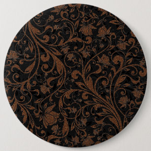 Cute black brown tiger floral pattern 6 cm round badge