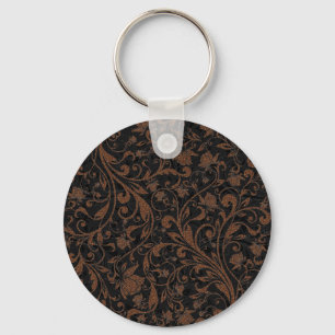 Cute black brown tiger floral pattern key ring