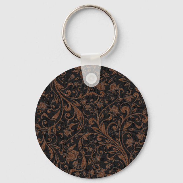 Cute black brown tiger floral pattern key ring (Front)