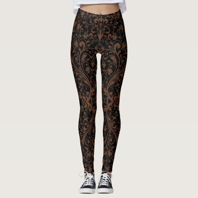Cute  black brown tiger floral pattern leggings (Front)