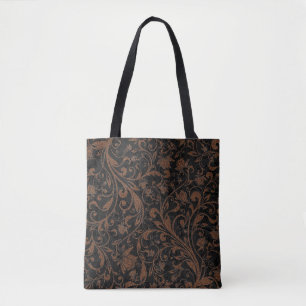 Cute black brown tiger floral pattern tote bag