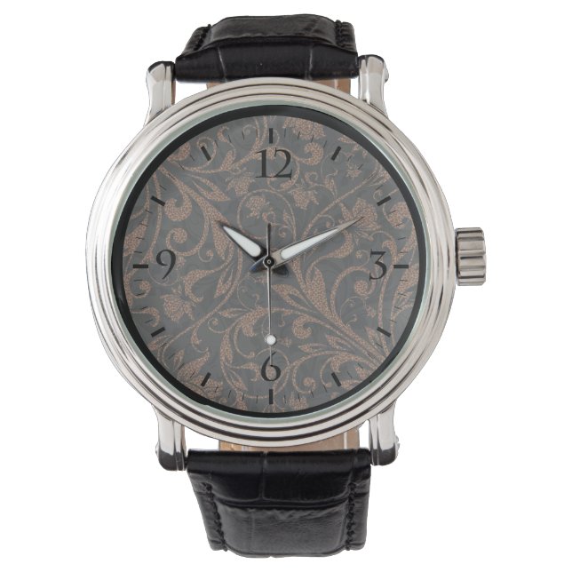 Cute black brown tiger floral pattern watch (Front)