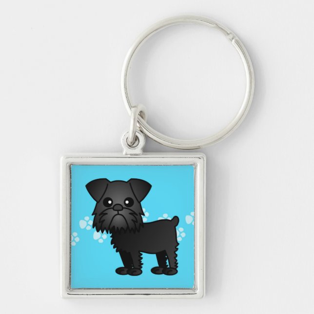 Cute Black Brussels Griffon Cartoon Key Ring (Front)