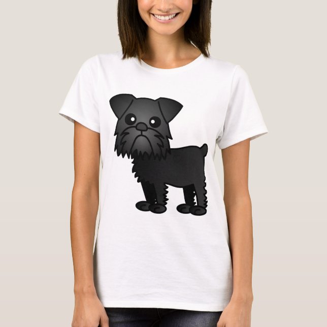 Cute Black Brussels Griffon Cartoon T-Shirt (Front)