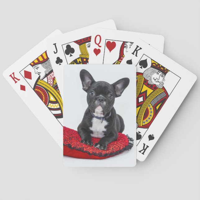 Cute Black BULLDOG Puppy Customisable Playing Cards (Back)