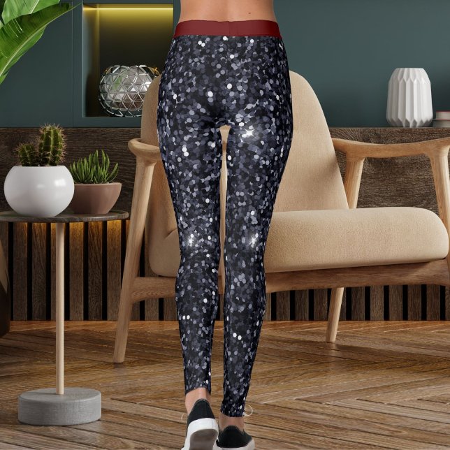 Cute Black Burgundy Sparkle Glitter Pattern Stripe Leggings (Creator Uploaded)