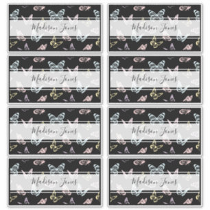Cute Black Butterfly Pattern Kids Name School Book