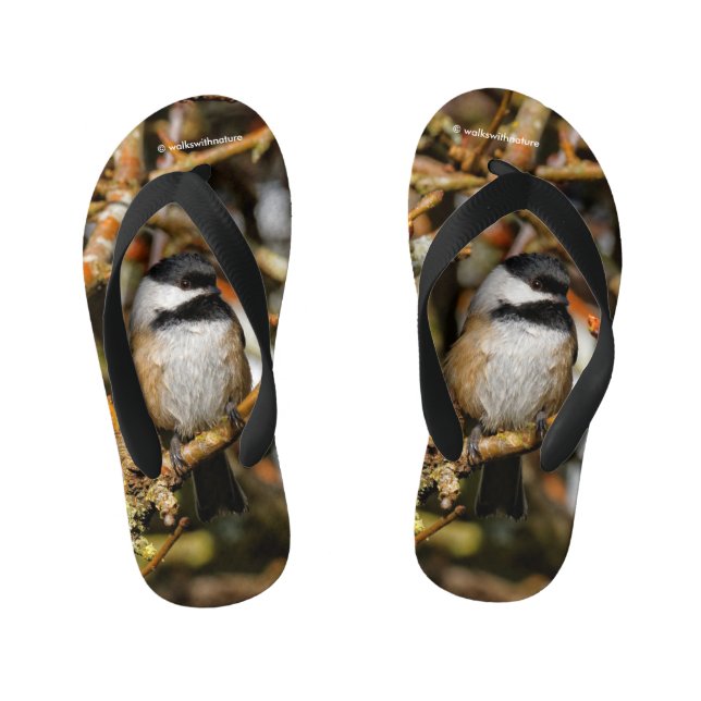 Cute Black-Capped Chickadee in the Tree Kid's Flip Flops (Footbed)