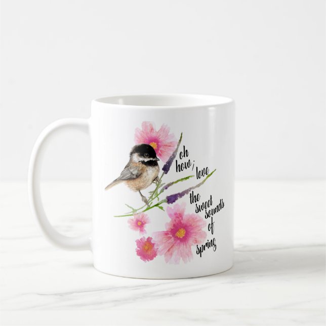 Cute Black Capped Chickadee Watercolor With Saying Coffee Mug (Left)