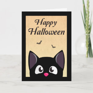 Cute Black Cartoon Cat for Halloween Card