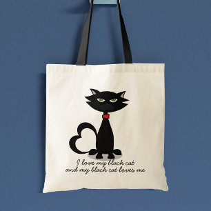 Cute Black Cartoon Cat Mom Tote Bag