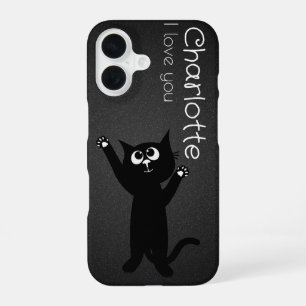 Cute black cartoon cats name charcoal Case-Mate iP iPhone 16 Case