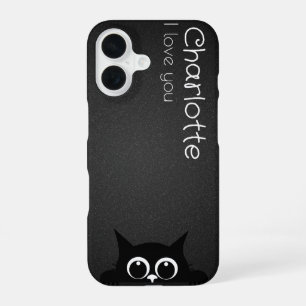 Cute black cartoon cats name charcoal iPhone 16 case