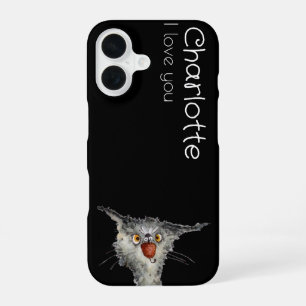 Cute black cartoon cats name iPhone 16 case