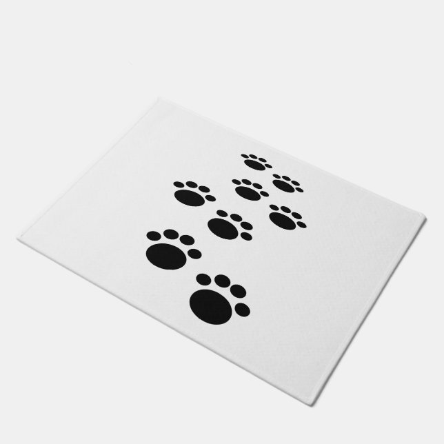 Cute Black Cartoon Pet Paw Trail Doormat (Angled)