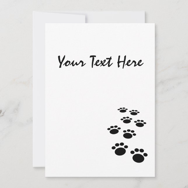 Cute Black Cartoon Pet Paw Trail Invitation (Front)