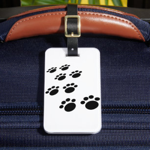Cute Black Cartoon Pet Paw Trail  Luggage Tag