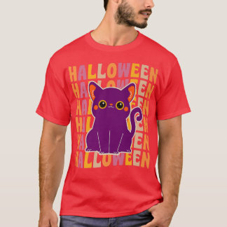 Cute Black Cat 70s 80s Retro Vintage Style Hallowe T-Shirt