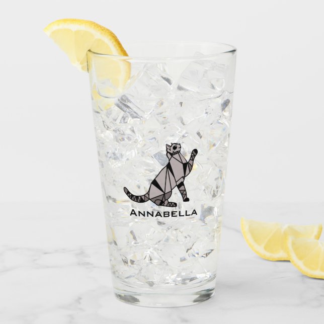 Cute Black Cat add Name Glass (Front Ice)