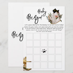 Cute Black Cat and Book Baby Bingo Game Flyer