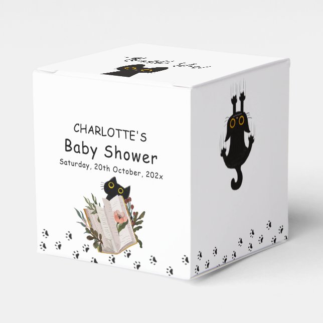 Cute Black Cat and Book Baby Shower Favour Box (Front Side)