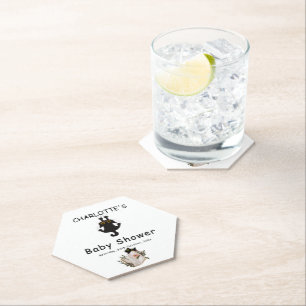 Cute Black Cat and Book Baby Shower Paper Coaster