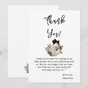 Cute Black Cat and Book Baby Shower Thank You Card