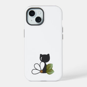 Cute Black Cat and flower – Personalised iPhone 15 Case