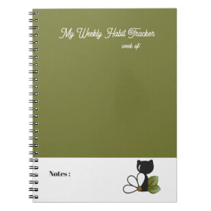 Cute Black Cat and flower – Personalised Notebook