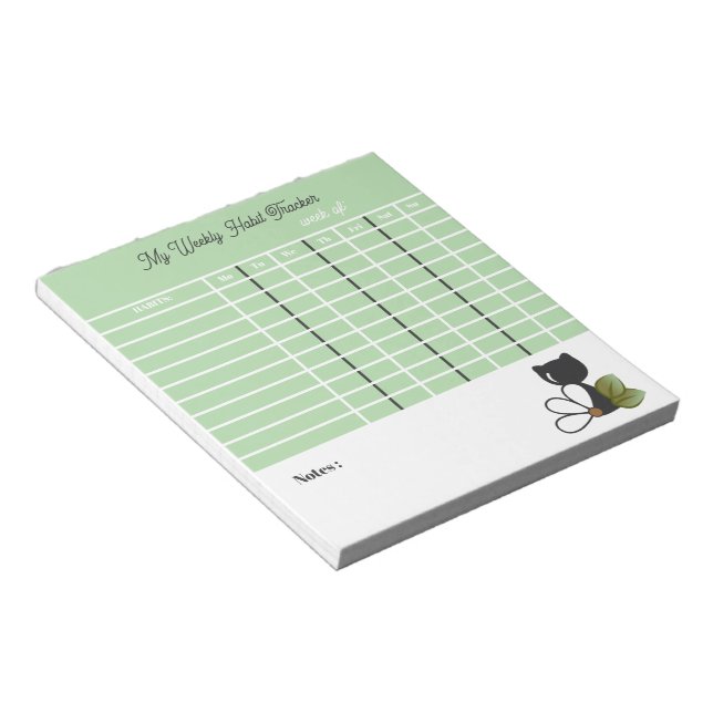 Cute Black Cat and flower – Personalised Notepad (Angled)