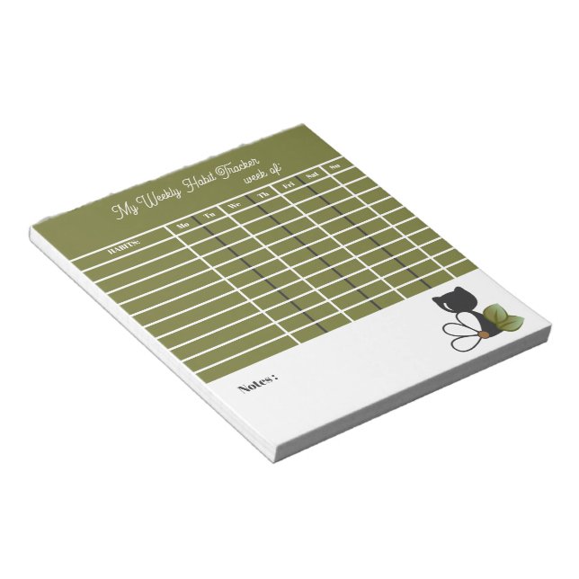 Cute Black Cat and flower – Personalised Notepad (Angled)