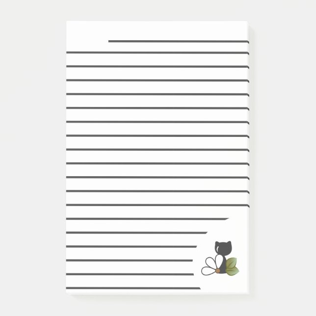 Cute Black Cat and flower – Personalised Post-it Notes (Front)