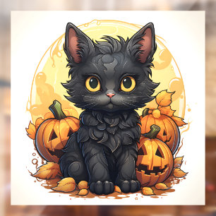 Cute Black Cat and Jack-o-Lanterns Window Cling