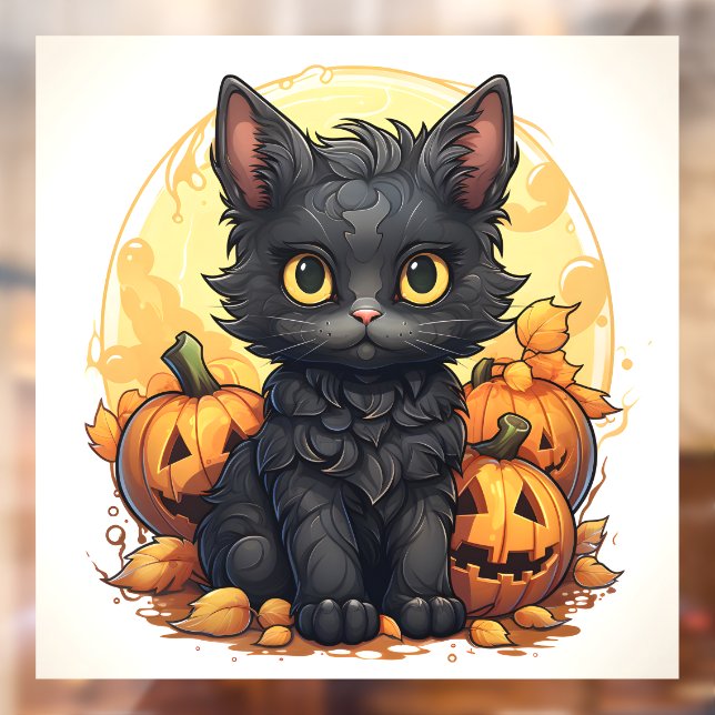 Cute Black Cat and Jack-o-Lanterns Window Cling (Sheet 2)