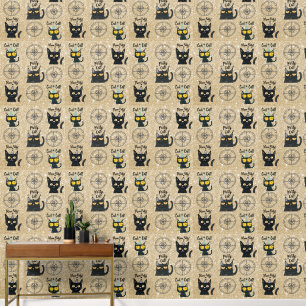 Cute Black Cat and Present-Gold Glitter-Meow Party Wallpaper