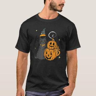 Cute Black Cat And Pumpkin Face Halloween Trendy C T-Shirt