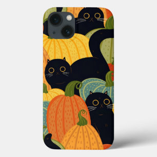Cute Black Cat and Pumpkin Halloween Seamless iPhone 13 Case