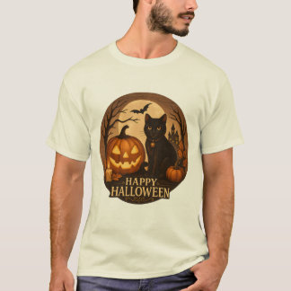 Cute Black Cat and Pumpkin | Happy Halloween Art T-Shirt