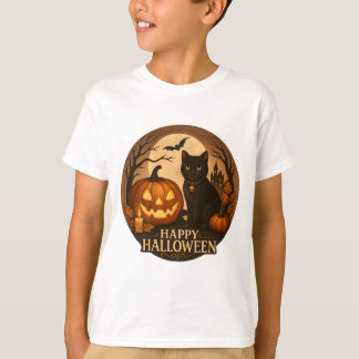 Cute Black Cat and Pumpkin | Happy Halloween Art T-Shirt