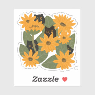 Cute Black Cat and Sunflower Illustration