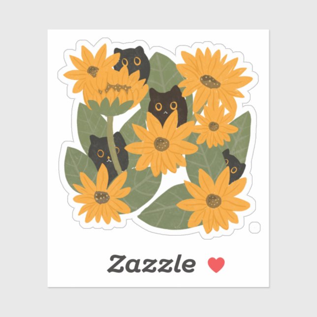 Cute Black Cat and Sunflower Illustration (Sheet)