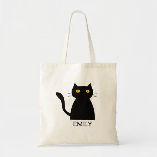Cute Black Cat Animal Pet Custom Name Tote Bag