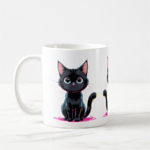 Cute Black Cat Anime Illustration Playful Cartoon  Coffee Mug