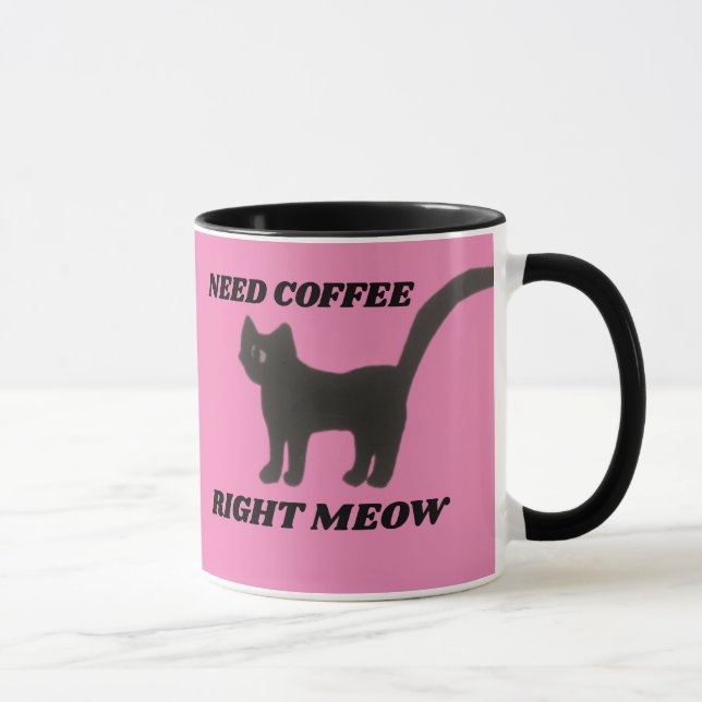 CUTE BLACK CAT ART LONG TAIL ON HANDLE MUG (Right)