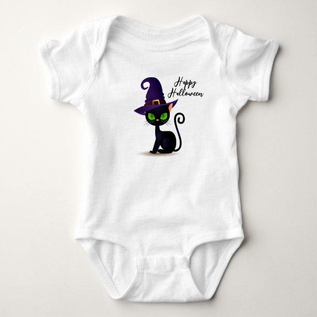 Cute Black Cat Baby Bodysuit (Front)