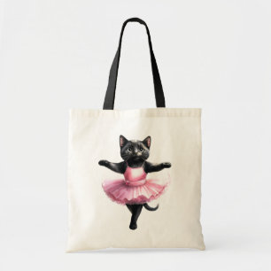 Cute black cat ballerina dancing ballet tote bag