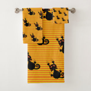 Cute black cat bath towel set
