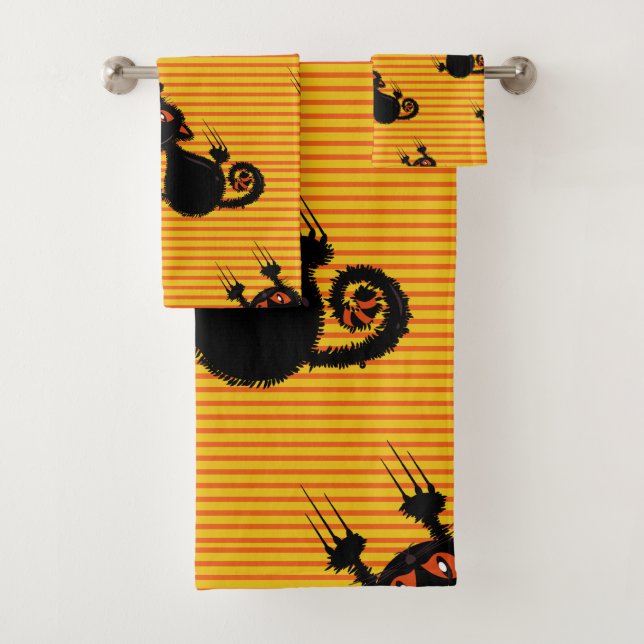 Cute black cat bath towel set (Insitu)