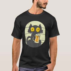 Cute Black Cat Beer Cat Meow Funny Drunken Cat T-Shirt